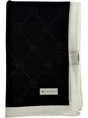 Vakko Pamuk Ipek Monogram Şal 42140-SIYAH Beyaz
