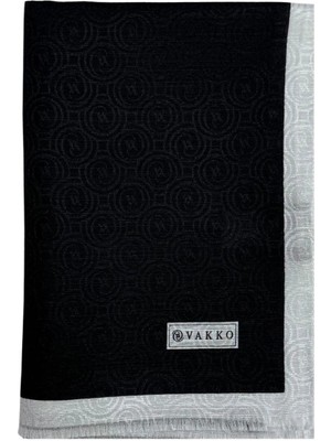 Vakko Pamuk Ipek Monogram Şal 041728-SIYAH Beyaz
