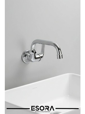 Esora Duvardan Tek Su Çıkışlı Oynar Borulu Mutfak Evye Musluk Bataryası