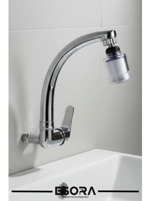 Esora Kireç Önleyici Pamuk Başlıklı Kuğu Borulu Duvardan Tek Su Mutfak - Banyo ve Lavabo Bataryası