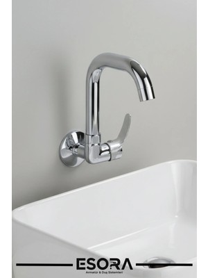 Esora Mix Tekli Duvardan Köşe Borulu Lavabo Bataryası Musluğu Çeşmesi
