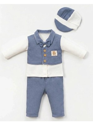 Biçomi Kasketli ve Yelekli 3’lü Erkek Bebek Takımı (6-18 Ay) - Bicomi