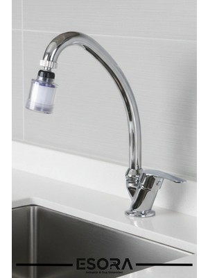 Esora Krom Mermerden Tek Su Girişli Kireç Önleyici Filtreli Musluk Başlığı Lavabo Bataryası