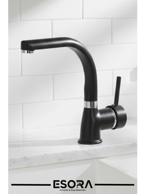 Esora Siyah Krom Balık Sırtı Lavabo Bataryası Banyo Çeşmesi Çift Su Girişli Lavabo Musluğu 2 Yıl Garantili