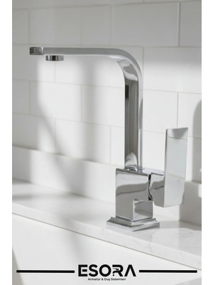 Esora Krom Kare Kuğu Lavabo Bataryası 360° Döner Borulu