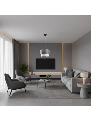 Elizim Home Lighting Pasta Tekli Abajur Gri Sarkıt Avize