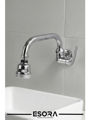 Esora Duvardan Tek Su Girişli 3 Fonksiyonlu Oynar Başlıklı Lavabo Musluğu