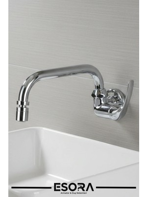 Esora Duvardan Tek Su Girişli Oynar Başlıklı Lavabo Musluğu Bataryası
