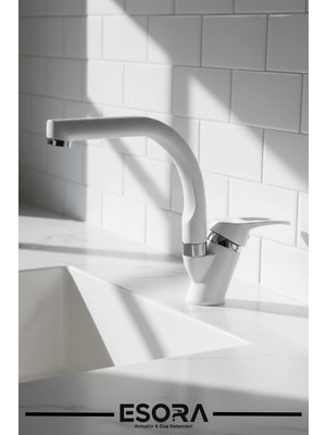 Esora Beyaz Balık Sırtı Mix Lavabo Bataryası Çift Su Grişli Çeşme Banyo Musluğu Çeşmesi 2 Yıl Garantili