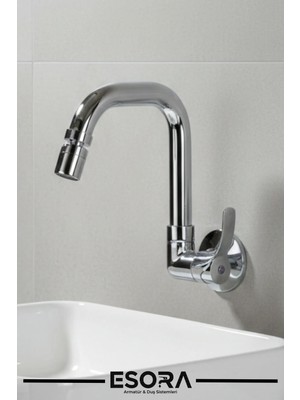 Esora 360° Oynar Başlıklı Duvardan Tek Su Mutfak - Banyo ve Lavabo Bataryası