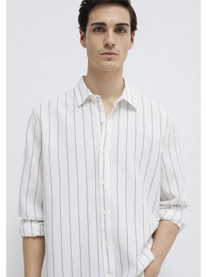 Mavi Mavi Çizgili Ekru Gömlek 0211384-86702