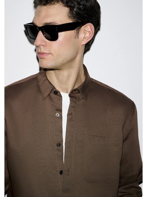 Mavi Dokulu Kahverengi Gömlek 0211877-91414