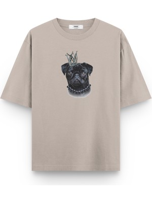 Overoz Köpek Baskılı Yarı Oversize Unisex T-Shirt 1021