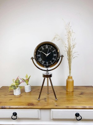 Bucuks Mey Ithalat® Krom Metal Mini Tripod Siyah Retro Masa Saati 45×26 cm