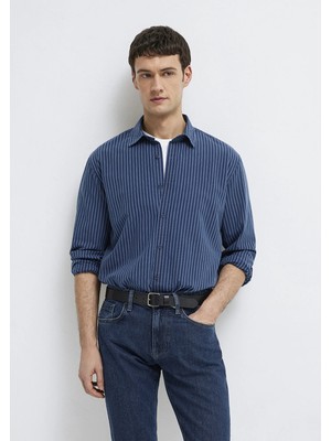 Mavi Çizgili Lacivert Gömlek 0211851-91406