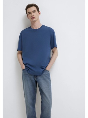 Mavi Etiket Detaylı Mavi Basic Tişört 0611824-90609