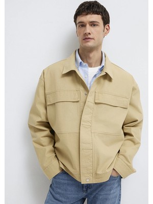 Mavi Cep Detaylı Bej Ince Ceket 0211872-70204