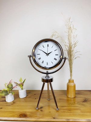 Bucuks Mey Ithalat® Krom Metal Mini Tripod Desenli Roma Rakamlı Masa Saati