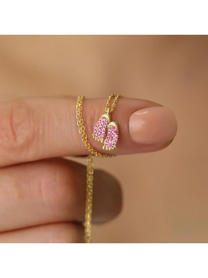 Nox Jewelry 14 Ayar Mikron Altın Kaplama Pembe Taşlı Bebek Ayağı Kolye – Anlamlı Minimal Kadın Kolye - CNS00118