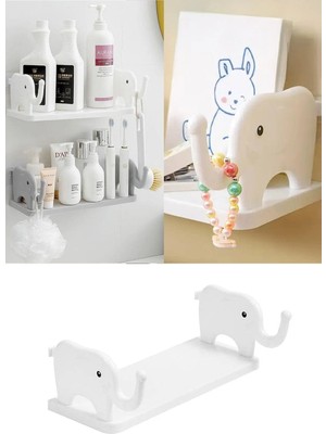 Privo Yapışkanlı Çok Amaçlı Raf Fil Figürlü Banyo Mutfak Rafı Vidasız Çivisiz Organizer Duvar Düzenleyici