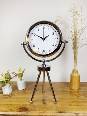 Bucuks Mey Ithalat® Krom Metal Mini Tripod Lüks Masa Saati 45×26 cm