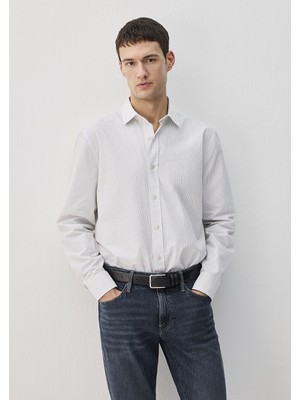 Mavi Çizgili Beyaz Gömlek 0211368-70497