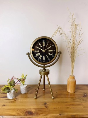 Bucuks Mey Ithalat® Eskitme Metal Mini Tripod Zarif Masa Saati 45×26 cm