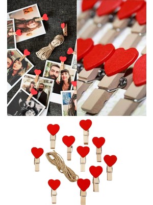 Privo Kalpli Dekoratif Mini Ahşap Mandal 10 Adet Fotoğraf Asma Mandalı Renkli Hediyelik Anı Panosu Seti