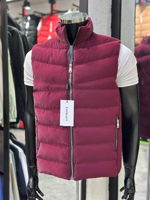 Erkek Dik Yaka Şişme Yelek Fermuarlı Slim Fit Günlük Spor Şişme Yelek Yeni Sezon