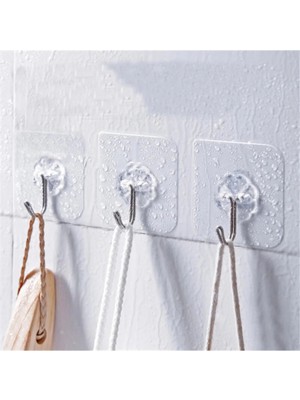 Privo Kendinden Yapışkanlı Şeffaf Duvar Askısı 10 Adet Güçlü Kapı Askısı Suya Dayanıklı Banyo Mutfak Kanca