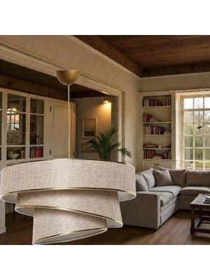 Elizim Home Lighting Pasta 3 Katlı Krem Abajur Bej Sarkıt Avize