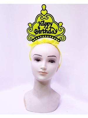 Aesco Çocuk Happy Birthday Neon Sarı Renk Doğum Günü Tacı 24X15 cm