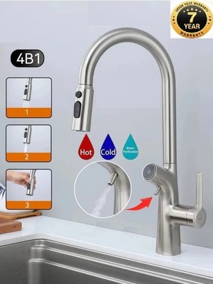 OEM Mutfak Evye Bataryası Bas Çek Su Arıtma Çıkışlı 3 Fonksiyon Fiskiye Spiralli 7 Yıl Garantili Ithal