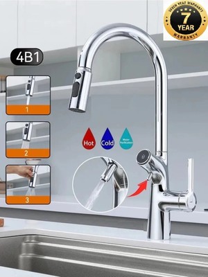 OEM Mutfak Evye Bataryası Bas Çek Su Arıtma Çıkışlı 3 Fonksiyon Fiskiye Spiralli 7 Yıl Garantili Ithal