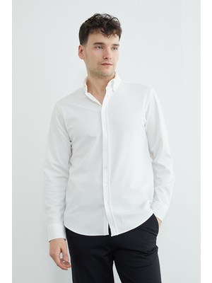 FullaModa Çizgili Jakarlı Uzun Kol Gömlek