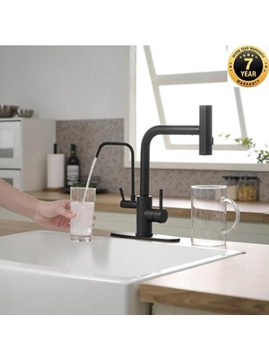 OEM Mutfak Evye Bataryası Dual Flow Su Arıtma Çıkışlı Spiralli ve Fiskiyeli 7 Yıl Garanti Ithal Siyah