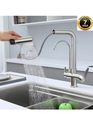 OEM Mutfak Evye Bataryası Dual Flow Su Arıtma Çıkışlı 5 Fonksiyon Fiskiye Spiralli 7 Yıl Garantili Ithal