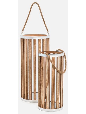 Ahşap Motifli Metal Mumluk (18 x 18 x 40)