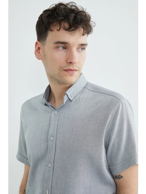 FullaModa Çizgili Kısa Kollu Gömlek