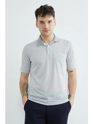 FullaModa Desenli Düğmeli Polo Yaka Tek Cepli Tişört