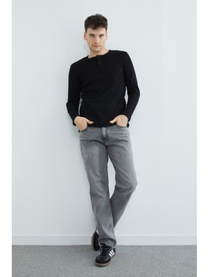 FullaModa Petek Kumaş Yarım Düğmeli Sweatshirt