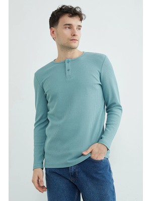 FullaModa Petek Kumaş Yarım Düğmeli Sweatshirt