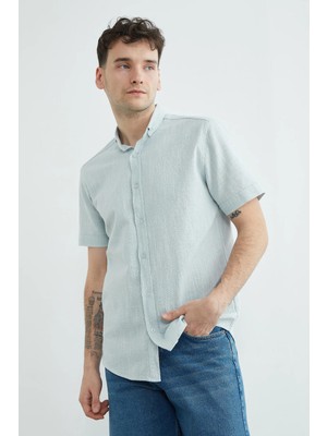 FullaModa Flamlı Düğmeli Keten Görünümlü Gömlek