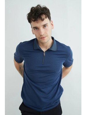 FullaModa Yarım Fermuarlı Polo Yaka Tişört