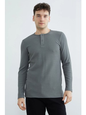 FullaModa Petek Kumaş Yarım Düğmeli Sweatshirt
