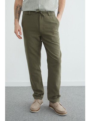 FullaModa Beli Lastikli Müslin Kumaş Pantolon