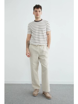 FullaModa Beli Bağcıklı Müslin Kumaş Pantolon