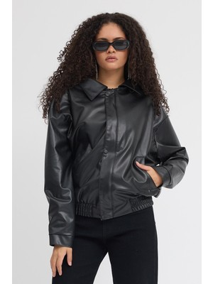 Prifaldi Pb Oversize Siyah Deri Ceket