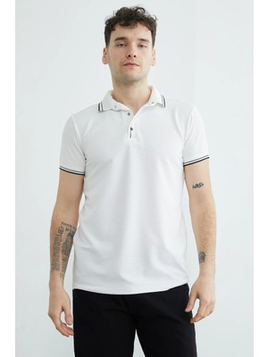FullaModa Ribanalı Yarım Çıtçıtlı  Polo Yaka Tişört