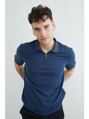 FullaModa Yarım Fermuarlı Polo Yaka Tişört